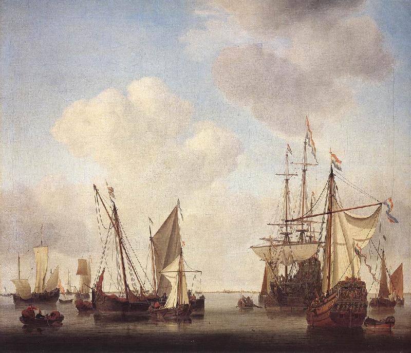 VELDE, Willem van de, the Younger Warships at Amsterdam rt France oil painting art